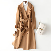 Women Wool Coat, Double-Sided Cashmere Coat Women's Mid-Length Over-The-Knee Wool Coat