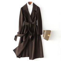 Women Wool Coat, Double-Sided Cashmere Coat Women's Mid-Length Over-The-Knee Wool Coat