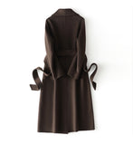 Women Wool Coat, Double-Sided Cashmere Coat Women's Mid-Length Over-The-Knee Wool Coat