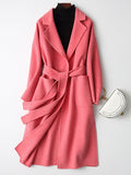 Women Wool Coat, Double-Sided Cashmere Coat Women's Mid-Length Over-The-Knee Wool Coat