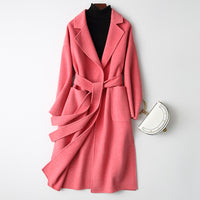 Women Wool Coat, Double-Sided Cashmere Coat Women's Mid-Length Over-The-Knee Wool Coat