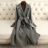 Women Wool Coat, Double-Sided Cashmere Coat Women's Mid-Length Over-The-Knee Wool Coat