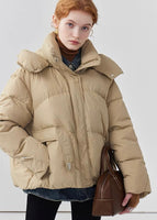 Hooded drawstring fake two-piece short down jacket women's design thickened jacket