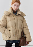 Hooded drawstring fake two-piece short down jacket women's design thickened jacket