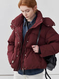 Hooded drawstring fake two-piece short down jacket women's design thickened jacket