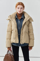 Hooded drawstring fake two-piece short down jacket women's design thickened jacket