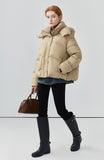 Hooded drawstring fake two-piece short down jacket women's design thickened jacket