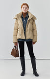 Hooded drawstring fake two-piece short down jacket women's design thickened jacket