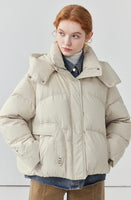 Hooded drawstring fake two-piece short down jacket women's design thickened jacket