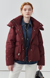 Hooded drawstring fake two-piece short down jacket women's design thickened jacket