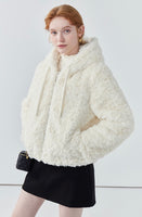 Drawstring hooded faux fur coat for women winter new thickened white jacket