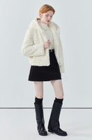 Drawstring hooded faux fur coat for women winter new thickened white jacket