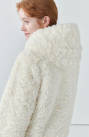 Drawstring hooded faux fur coat for women winter new thickened white jacket