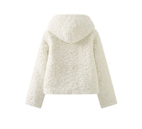 Drawstring hooded faux fur coat for women winter new thickened white jacket