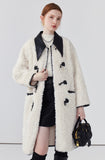 Mid-length off-white fur coat loose faux fur one-piece coat