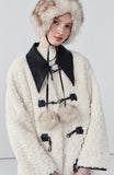 Mid-length off-white fur coat loose faux fur one-piece coat