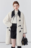 Mid-length off-white fur coat loose faux fur one-piece coat