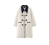 Mid-length off-white fur coat loose faux fur one-piece coat