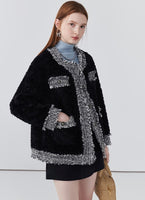 Retro round neck stitching women fur coat winter thickened cotton coat