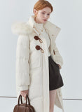 Women's fur collar leather button long down jacket