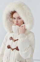 Women's fur collar leather button long down jacket