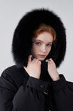 Women's fur collar leather button long down jacket