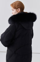 Women's fur collar leather button long down jacket