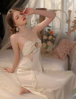 Satin Ruffle Nightgown, Silky Long Lingerie, Pajama, Lace Robe, Bridal Nightie