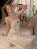 Satin Ruffle Nightgown, Silky Long Lingerie, Pajama, Lace Robe, Bridal Nightie