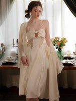 Satin Ruffle Nightgown, Silky Long Lingerie, Pajama, Lace Robe, Bridal Nightie