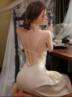 Satin Ruffle Nightgown, Silky Long Lingerie, Pajama, Lace Robe, Bridal Nightie