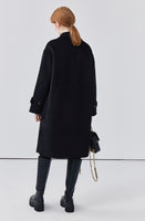 Black double-sided woolen coat for women retro version mid-length