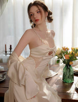 Satin Ruffle Nightgown, Silky Long Lingerie, Pajama, Lace Robe, Bridal Nightie