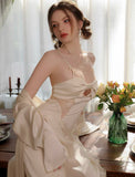 Satin Ruffle Nightgown, Silky Long Lingerie, Pajama, Lace Robe, Bridal Nightie