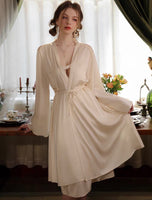 Satin Ruffle Nightgown, Silky Long Lingerie, Pajama, Lace Robe, Bridal Nightie