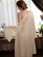 Satin Ruffle Nightgown, Silky Long Lingerie, Pajama, Lace Robe, Bridal Nightie