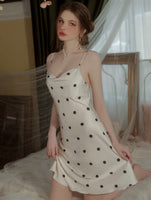Satin Nightgown, Polka Dot Nightie, Lingerie, Pajama, Lace Robe, Bridal Nightie