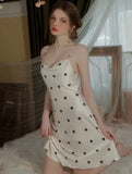 Satin Nightgown, Polka Dot Nightie, Lingerie, Pajama, Lace Robe, Bridal Nightie