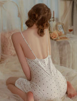 Satin Nightgown, Polka Dot Nightie, Lingerie, Pajama, Lace Robe, Bridal Nightie