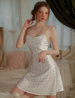 Satin Nightgown, Polka Dot Nightie, Lingerie, Pajama, Lace Robe, Bridal Nightie