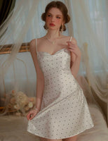 Satin Nightgown, Polka Dot Nightie, Lingerie, Pajama, Lace Robe, Bridal Nightie