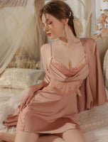 Satin Ruffle Nightgown, Silky Long Lingerie, Pajama, Lace Robe, Bridal Nightie