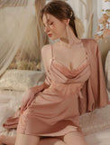 Satin Ruffle Nightgown, Silky Long Lingerie, Pajama, Lace Robe, Bridal Nightie