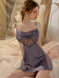 Satin Ruffle Nightgown, Silky Long Lingerie, Pajama, Lace Robe, Bridal Nightie