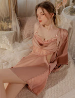 Satin Ruffle Nightgown, Silky Long Lingerie, Pajama, Lace Robe, Bridal Nightie