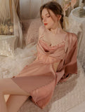 Satin Ruffle Nightgown, Silky Long Lingerie, Pajama, Lace Robe, Bridal Nightie