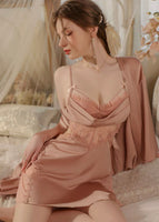 Satin Ruffle Nightgown, Silky Long Lingerie, Pajama, Lace Robe, Bridal Nightie