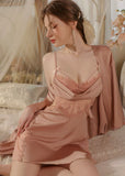 Satin Ruffle Nightgown, Silky Long Lingerie, Pajama, Lace Robe, Bridal Nightie