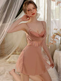 Satin Ruffle Nightgown, Silky Long Lingerie, Pajama, Lace Robe, Bridal Nightie