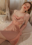 Satin Ruffle Nightgown, Silky Long Lingerie, Pajama, Lace Robe, Bridal Nightie